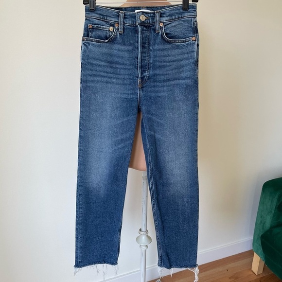 RE/DONE 70s Ultra High Rise Stove Pipe Denim Broken in Dark Straight Leg Jean 26 - Picture 4 of 12